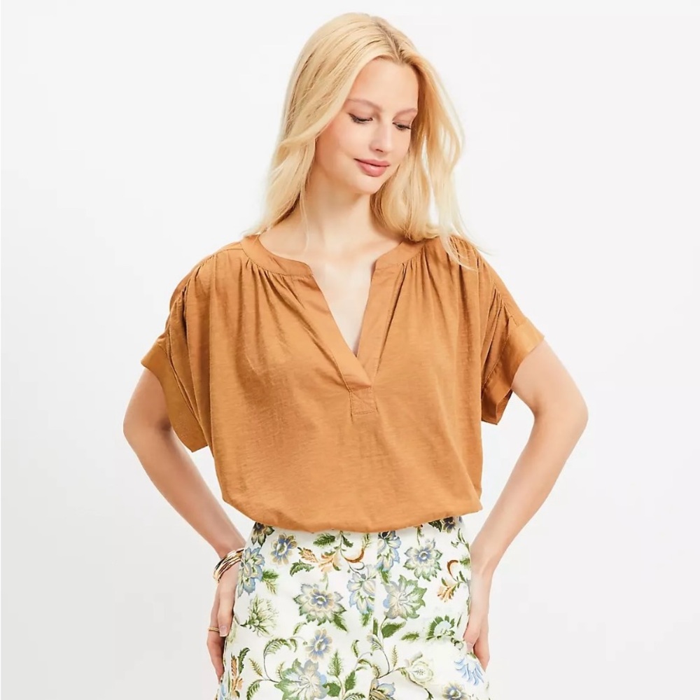 LOFT NWT - XL Polished Cotton Top with Split Neck